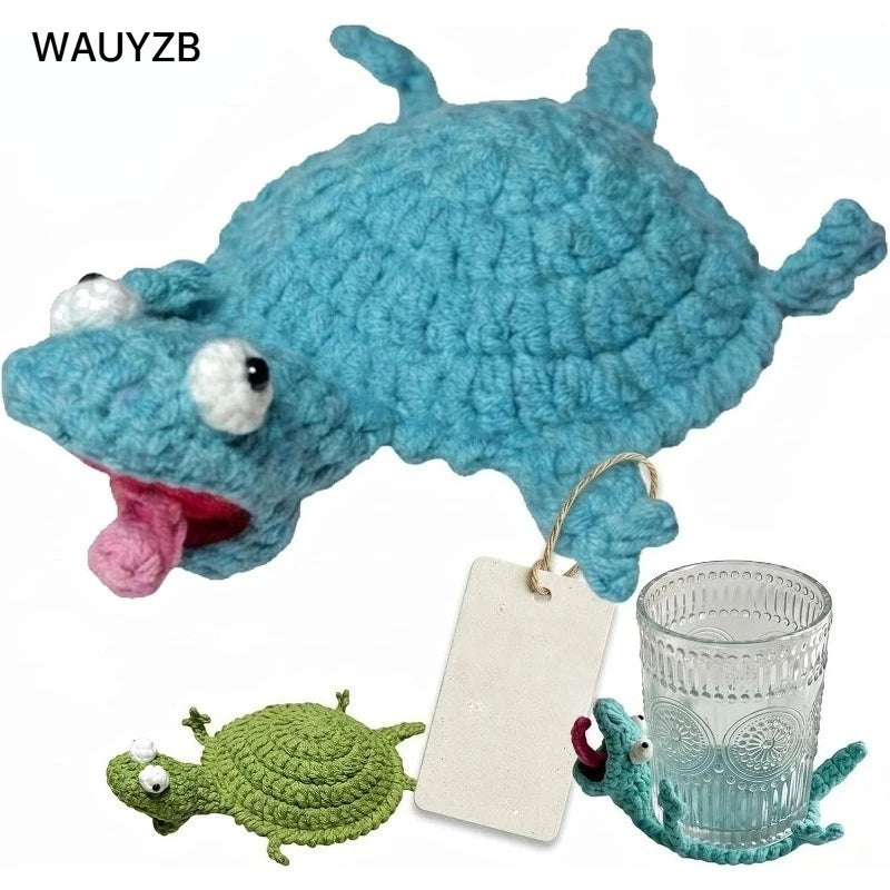 sous verres crochetés forme crocodile tortue couleur vert bleu transparents decoration animaux ludiques opaques
