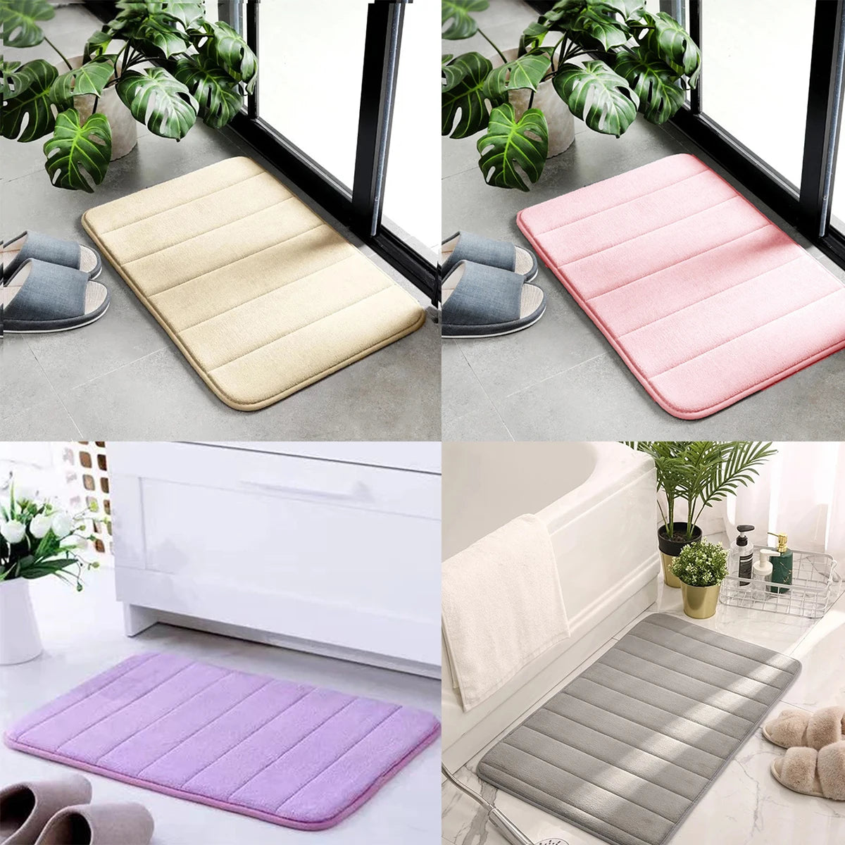 tapis bain moderne doux beige rose violet gris clair respectueux environnement 60x40cm