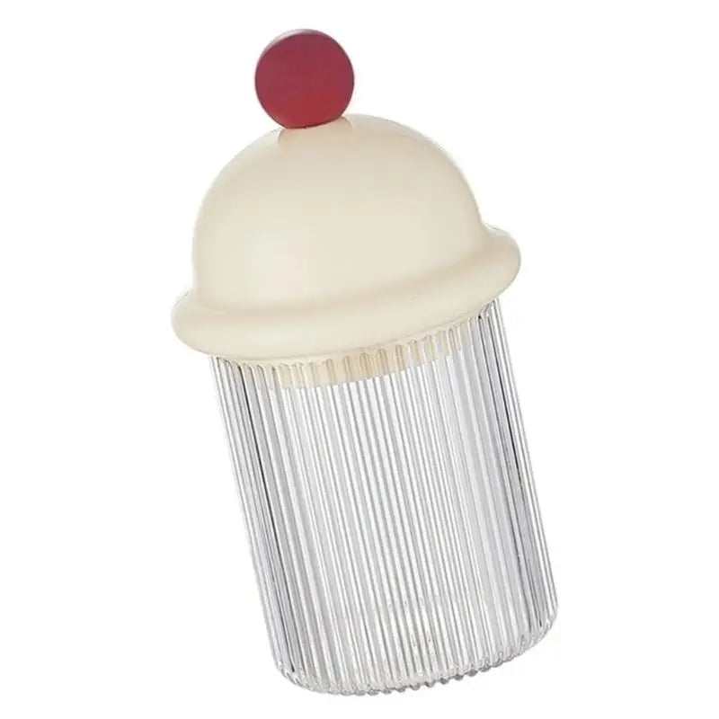 organisateur récipients verre rayures flocking transparent couvercle opaque décoratif ludique blanc crème rouge