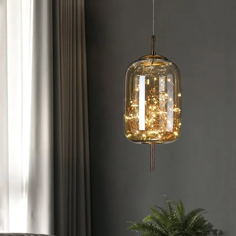 Suspension verre ambre éclairage intérieur
