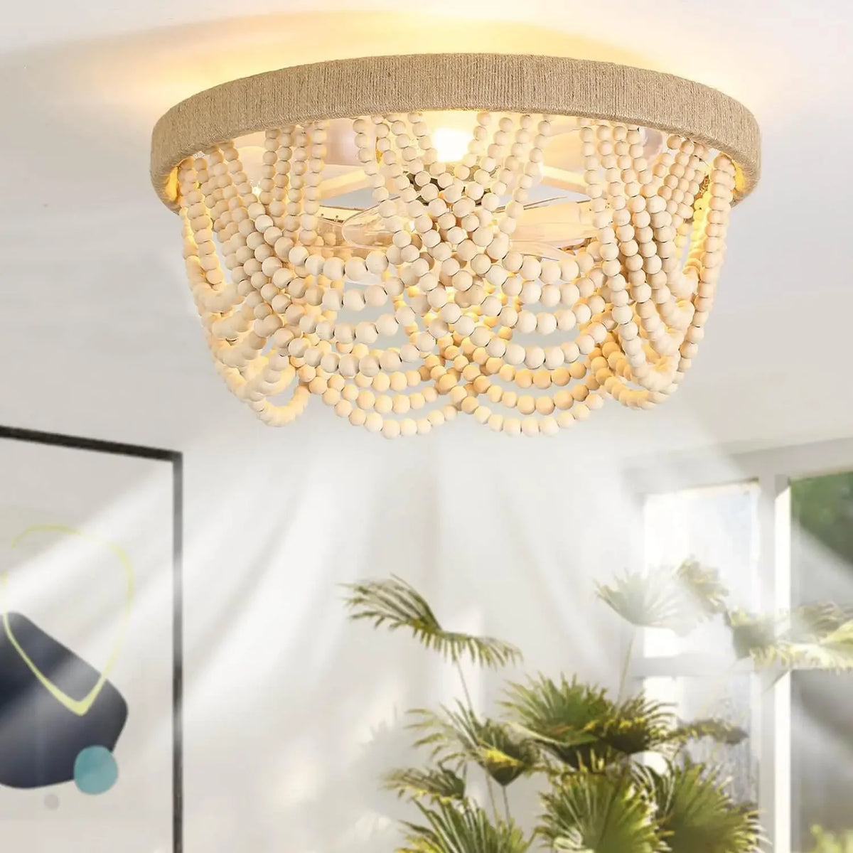 ventilateur moderne bois lumière led télécommande beige blanc