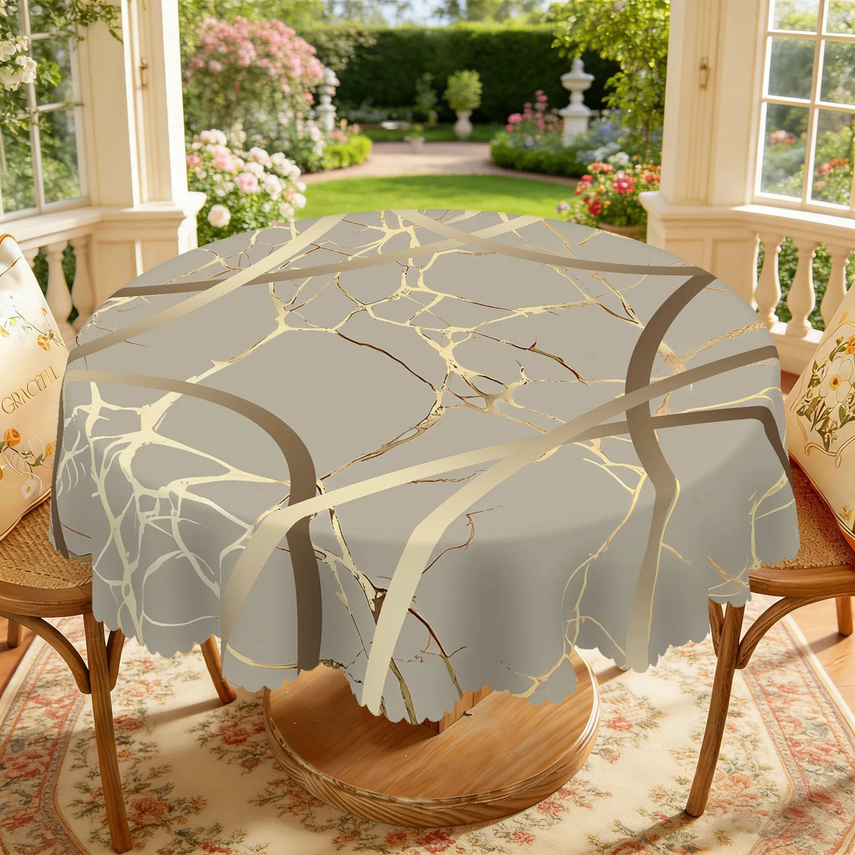 nappe moderne abstraite gris doré table extérieure imperméable rectangle ronde branchée textures éléganteextérieur