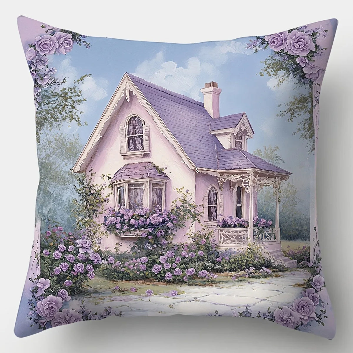 taies d'oreiller imprimées fleurs roses papillons vintage romantique polyester peacheskin 40x40cm 45x45cm 50x50cm 60x60cm