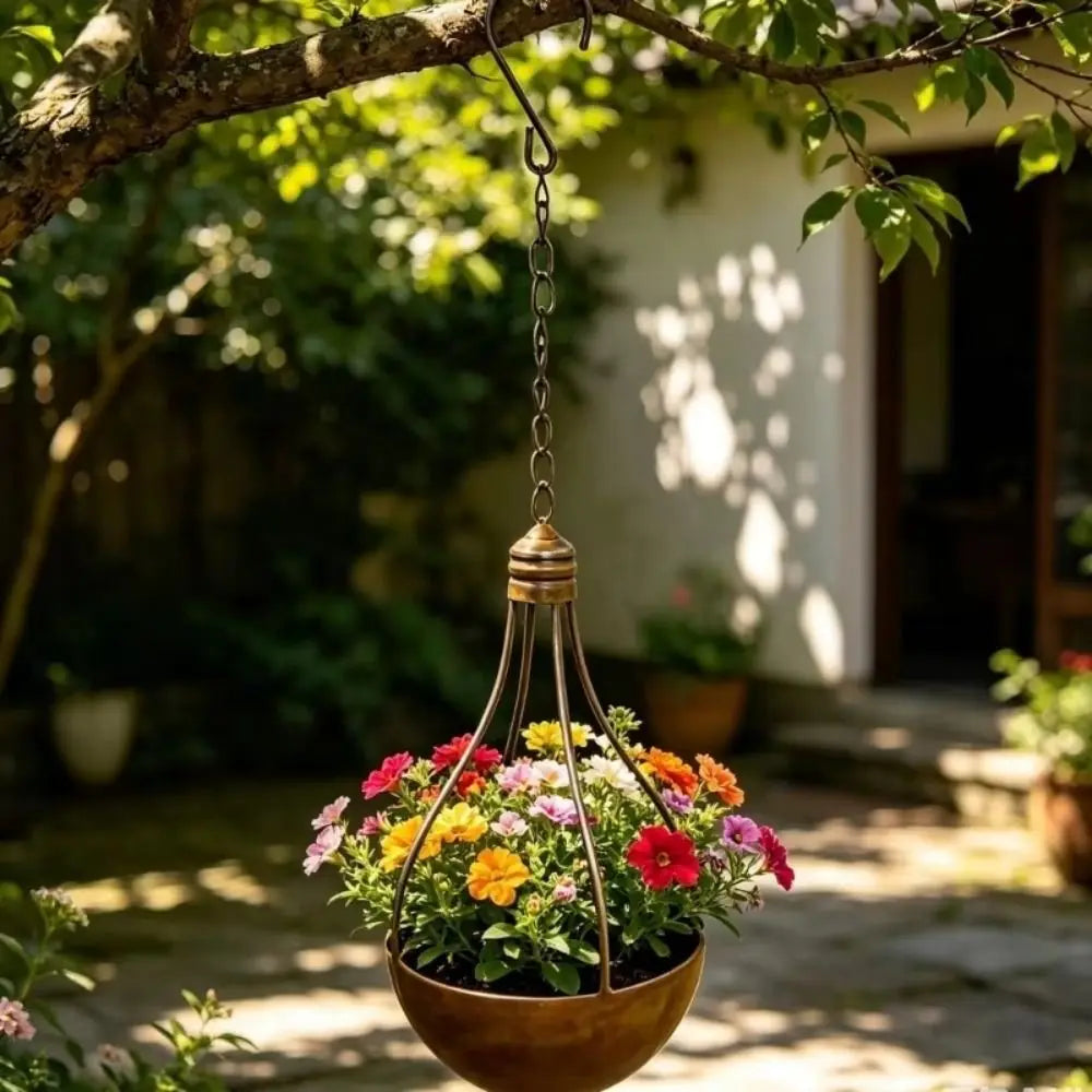 suspension pot suspendu bronze doré classique chaîne crochet fleurs plante succulente graine rustic vintageextérieur