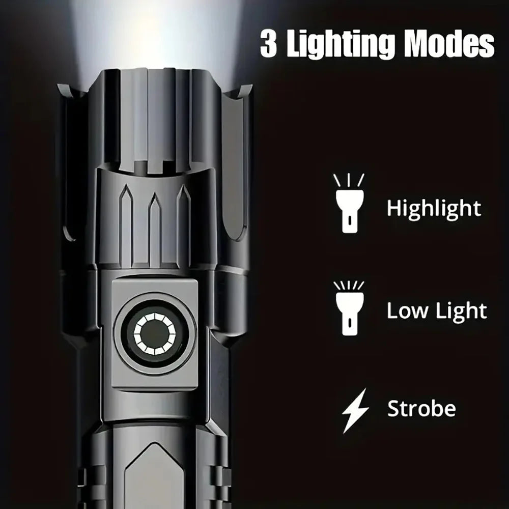 lampe torche noire rechargeable usb zoomable lumière led moderne praticite