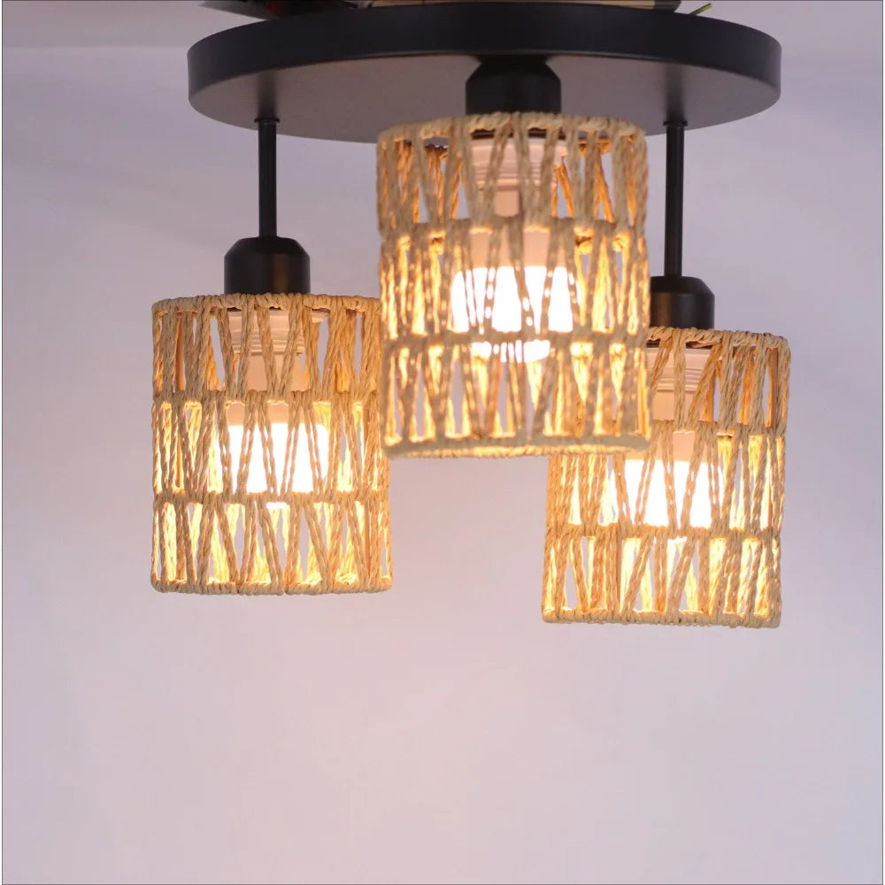 Suspension lumineuse moderne rotin noir beige ampoules E27 compatibles