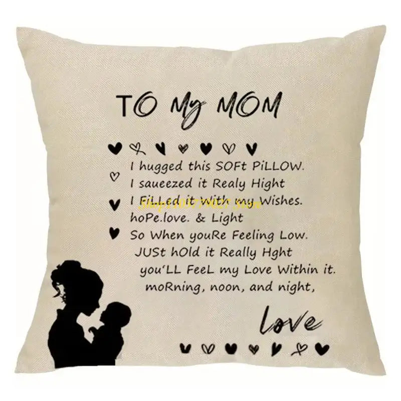coussin imprimé mère enfant beige décoratif sentimental polyester coton microfibre