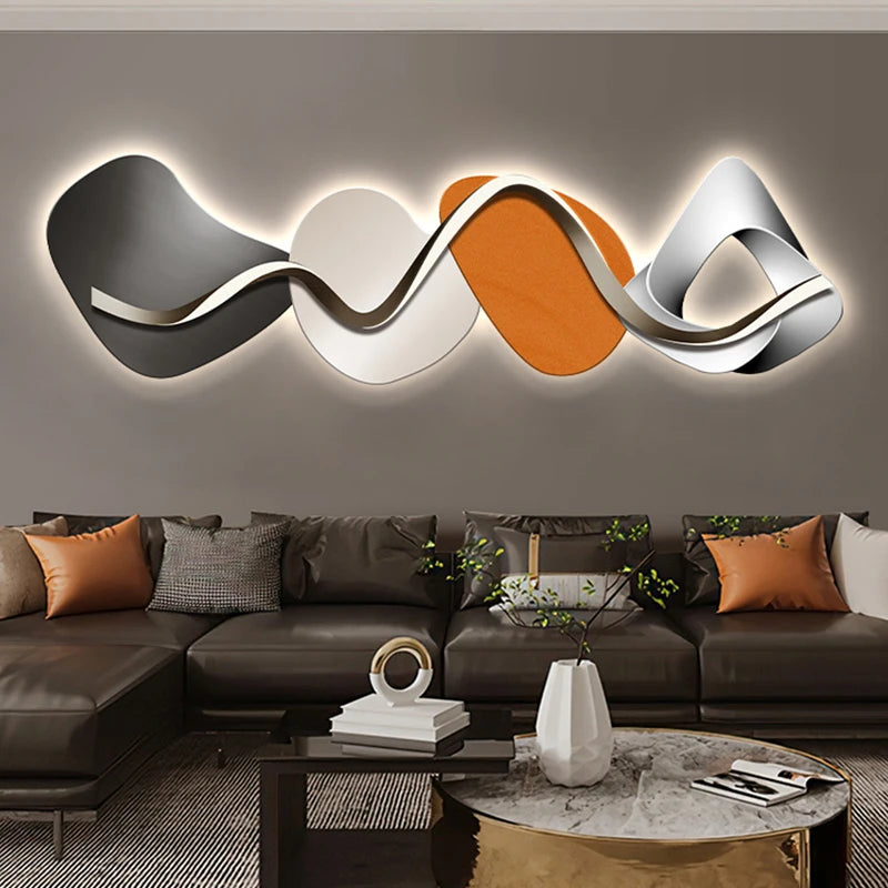 lampe murale moderne abstraite couleurs gris noir orange métallique effets lumineux chambre salon