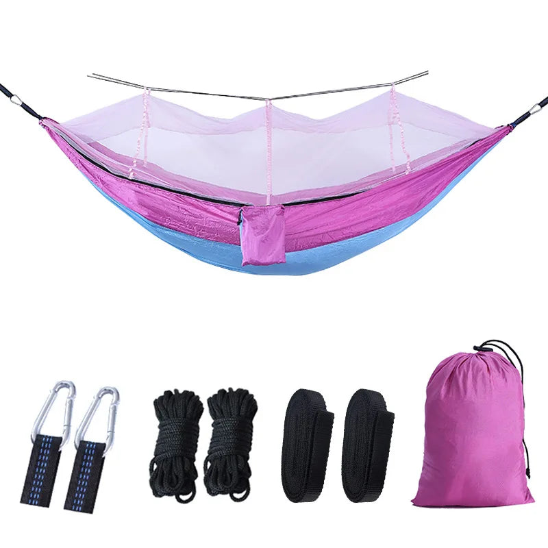 hamac camping extérieur portable deux personnes vert olive camouflage simple moustiquaire nylon poids léger
