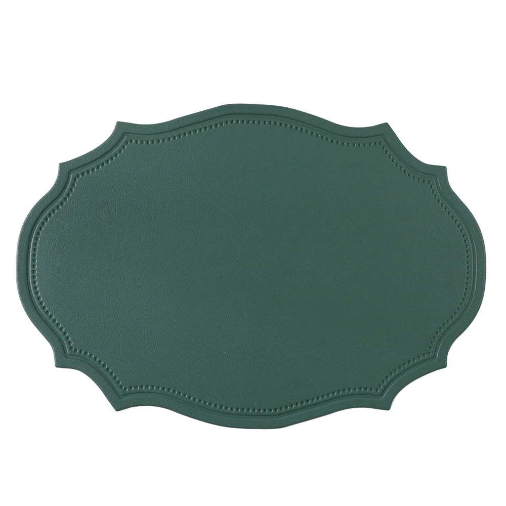 tapis table moderne bleu vert orange gris marron cuir bordure ornée respectueux environnement
