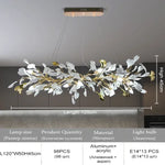 suspension lumineuse contemporaine feuilles or chaînes blanches fixations ornementales moderne
