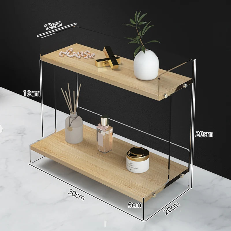 étagère deux niveaux bois marron clair métal argenté moderne minimaliste plateau lisse vase bouteille