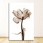 tableau toile art fleurs abstraites moderne cadre doré décoration murale salon beige blanc