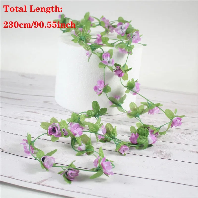 guirlande artificielle fleurs roses feuilles vertes décoration maison jardin mariage festive naturelle