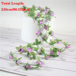guirlande artificielle fleurs roses feuilles vertes décoration maison jardin mariage festive naturelle