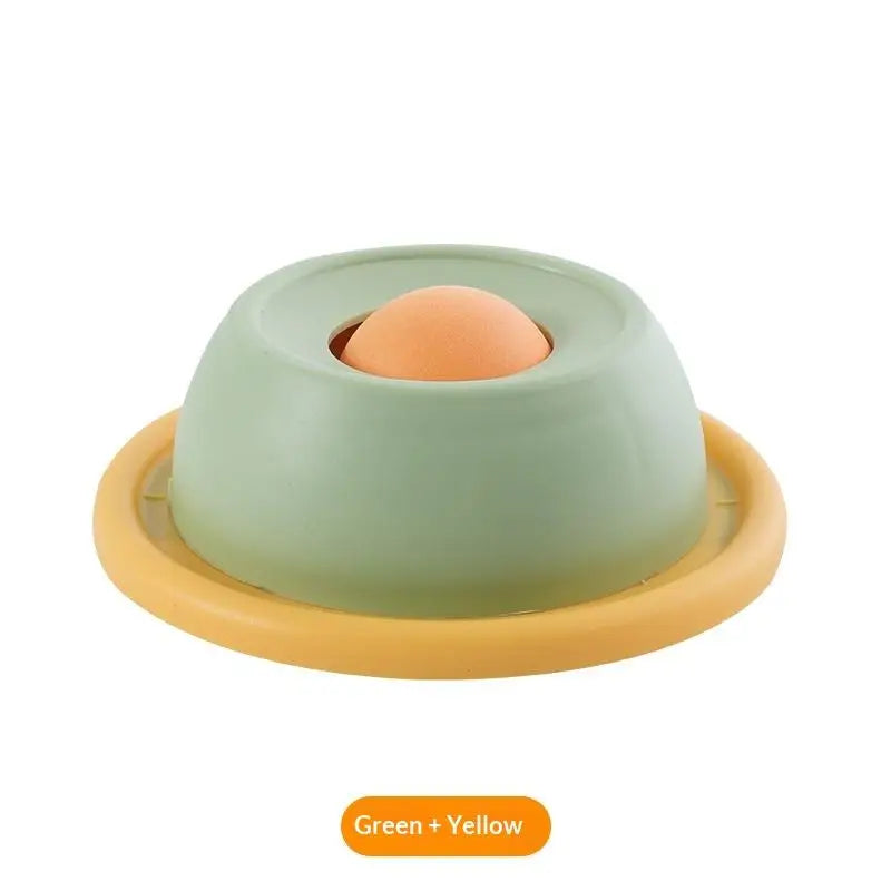 bol nourriture chat blanc jaune vert moderne fun rond lisse sans fixation interactive friandise