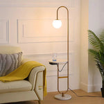 lampe sol moderne plateau marbré or blanc led 6w 10w verre dépoli 153cm haute