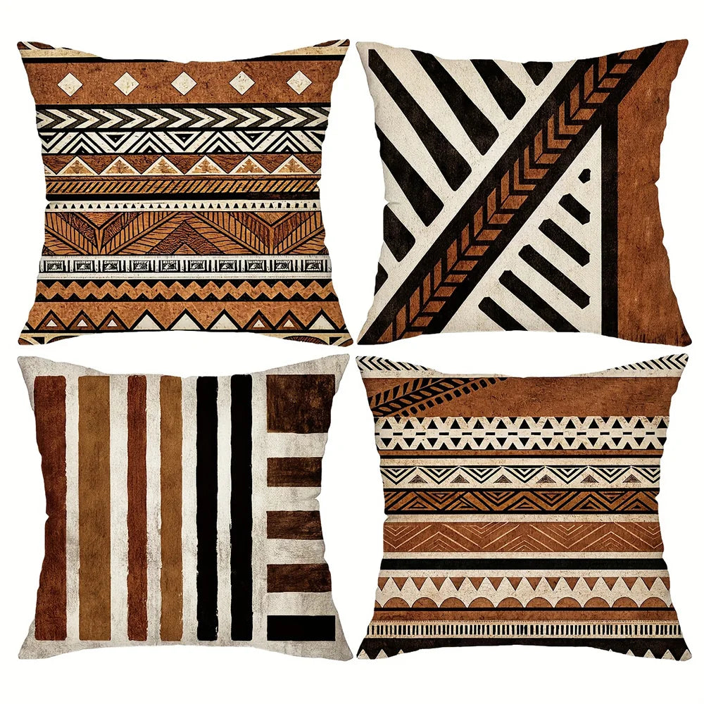 taies d'oreiller motifs géométriques multicolores ethnique polyester peachskin opacité décoration maison hospitalière 45x45cm
