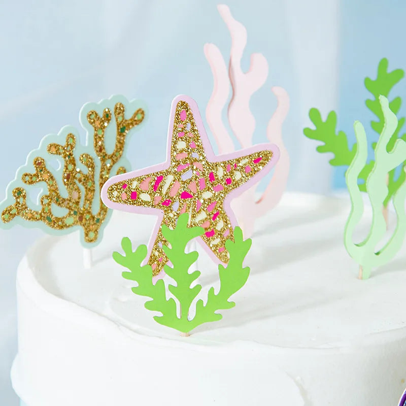 décoration gâteau poisson licorne étoile mer algues bulles coquillages thème sous marin fête anniversaire
