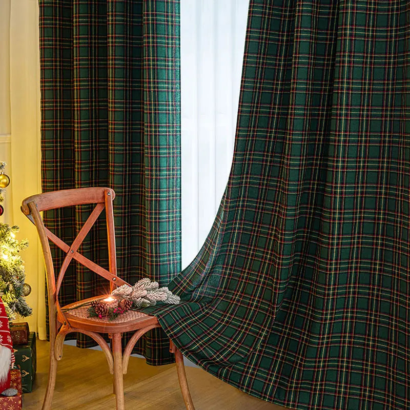 rideau carreaux écossais rouge vert opacité classique fenêtre chambre salon