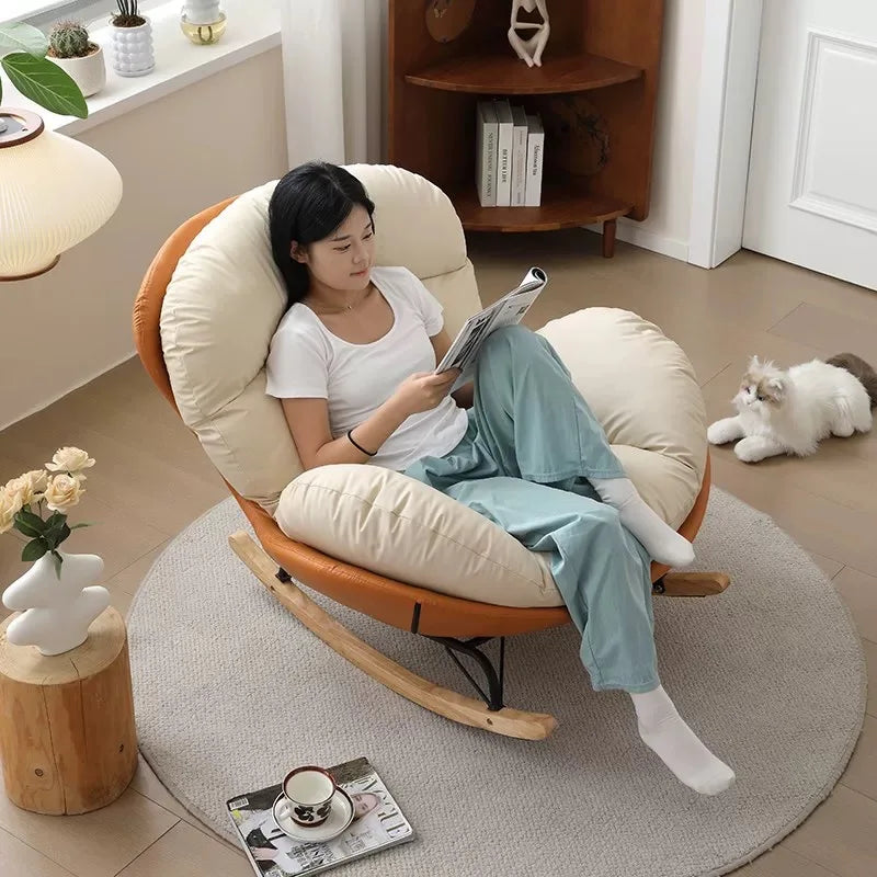 fauteuil bascule moderne beige orange velours métal inclinable living room bedroom