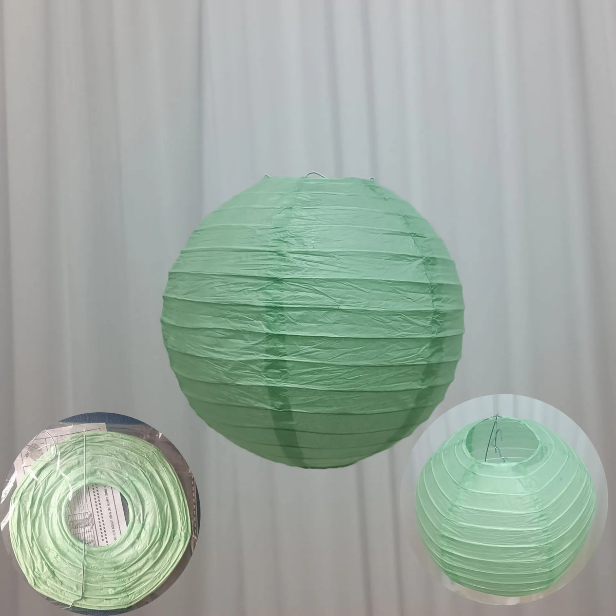 lanternes papier rondes vert menthe mariage anniversaire noel decoration festiveSuspension fil (corde)