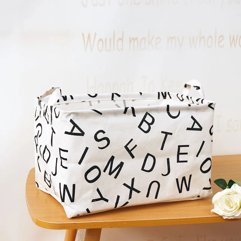 boîte rangement pliable tissu lin motif animaux moderne blanc marron gris vert
