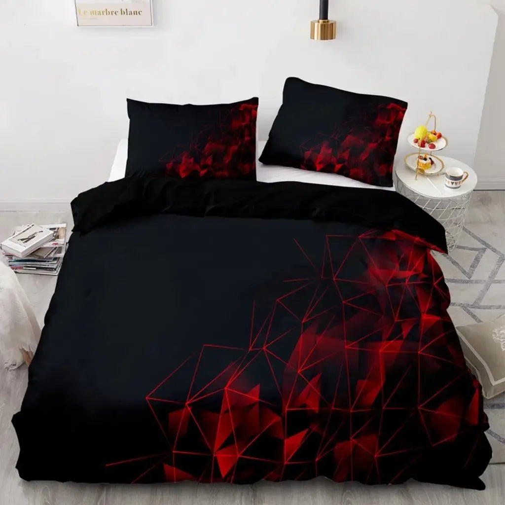 Housse de couette rouge géométrique avec taie d'oreiller