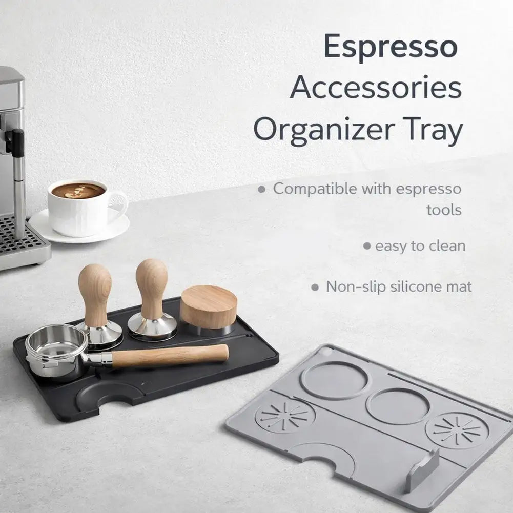 organisateur accessoires tapis tasse expresso moderne minimaliste gris noir texturé circles rayures opalescent barista