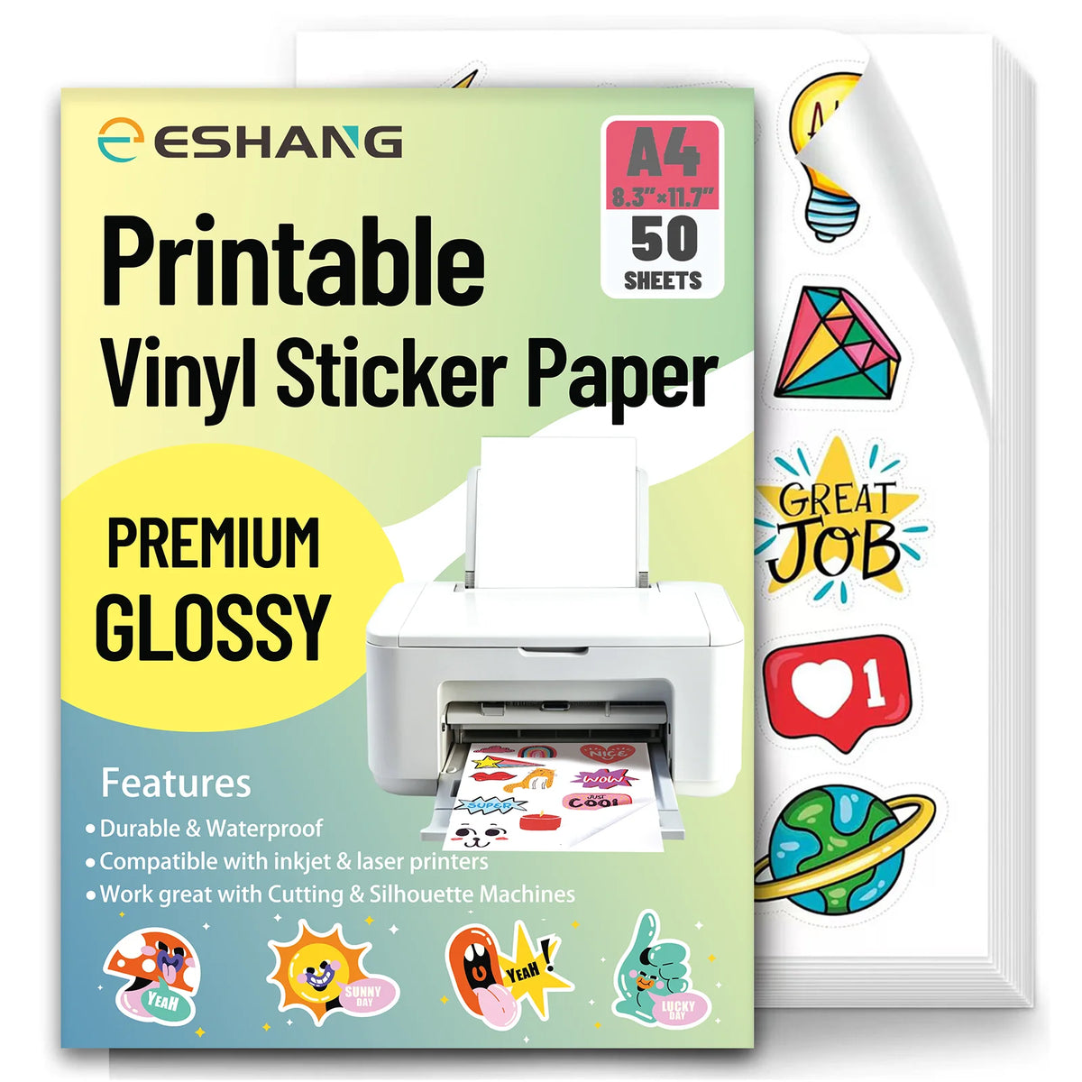 feuilles stickers imprimables blanc lettres animaux motifs glossy adhésif compatibles imprimante 50pcs A4