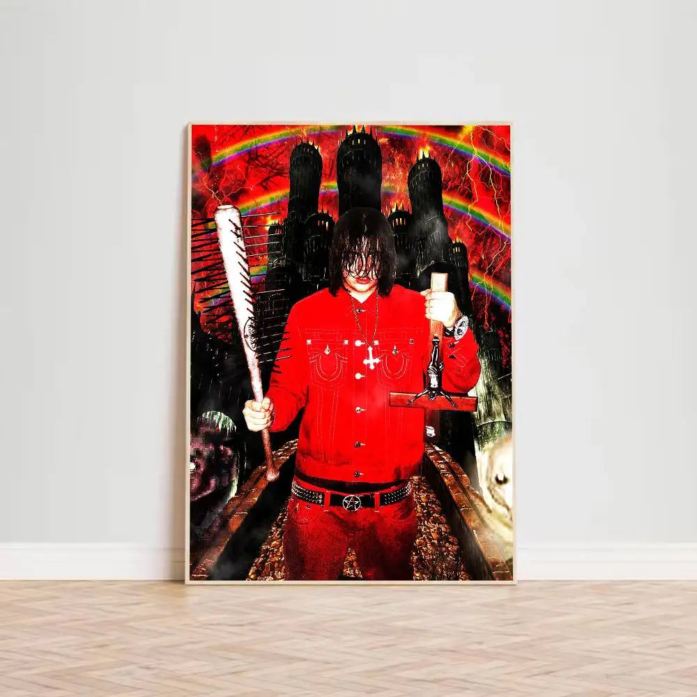 affiche cadre bois rappeur sematary gothique pop art décoration murale chambre salon