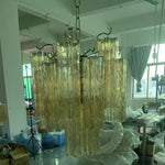 Suspension lumineuse moderne verre strié blanc rose vert neutre lumière chambre salon