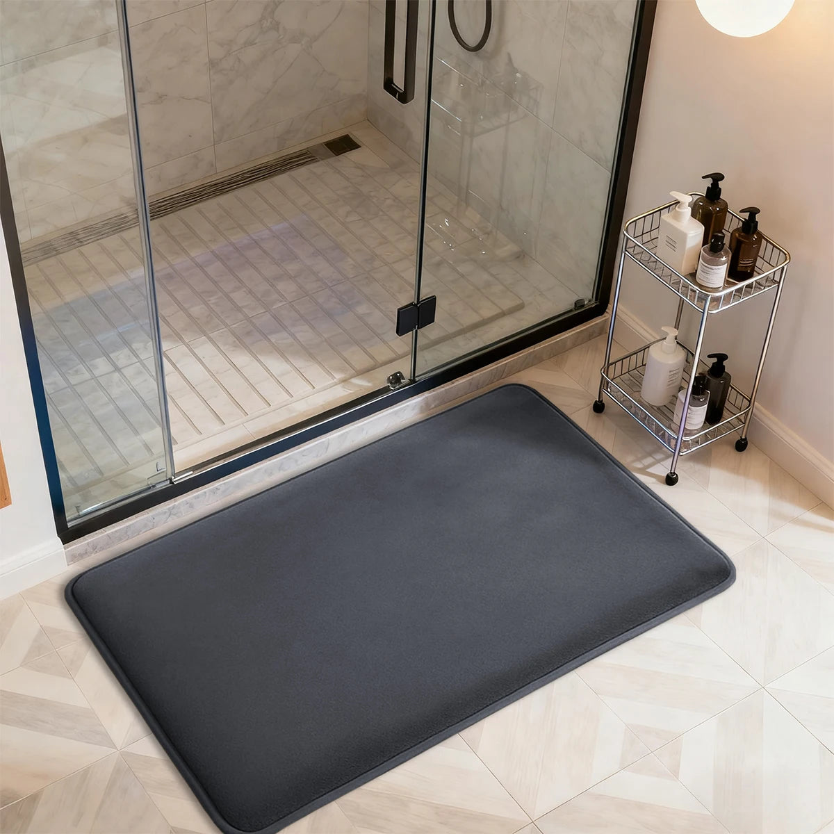 tapis bain antidérapant gris foncé moderne texture coral fleece 60x40cm 80x50cm
