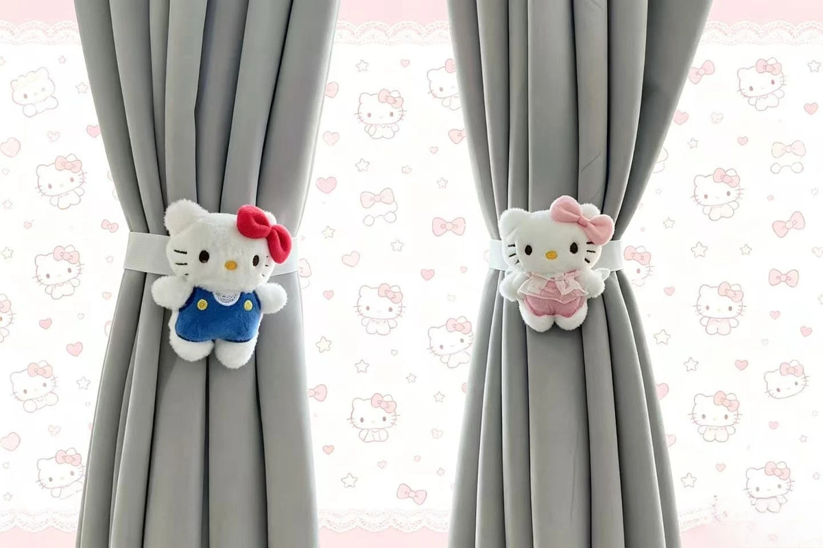 pinces rideau hello kitty kawaii blanc bleu rose peluche douce deux pièces