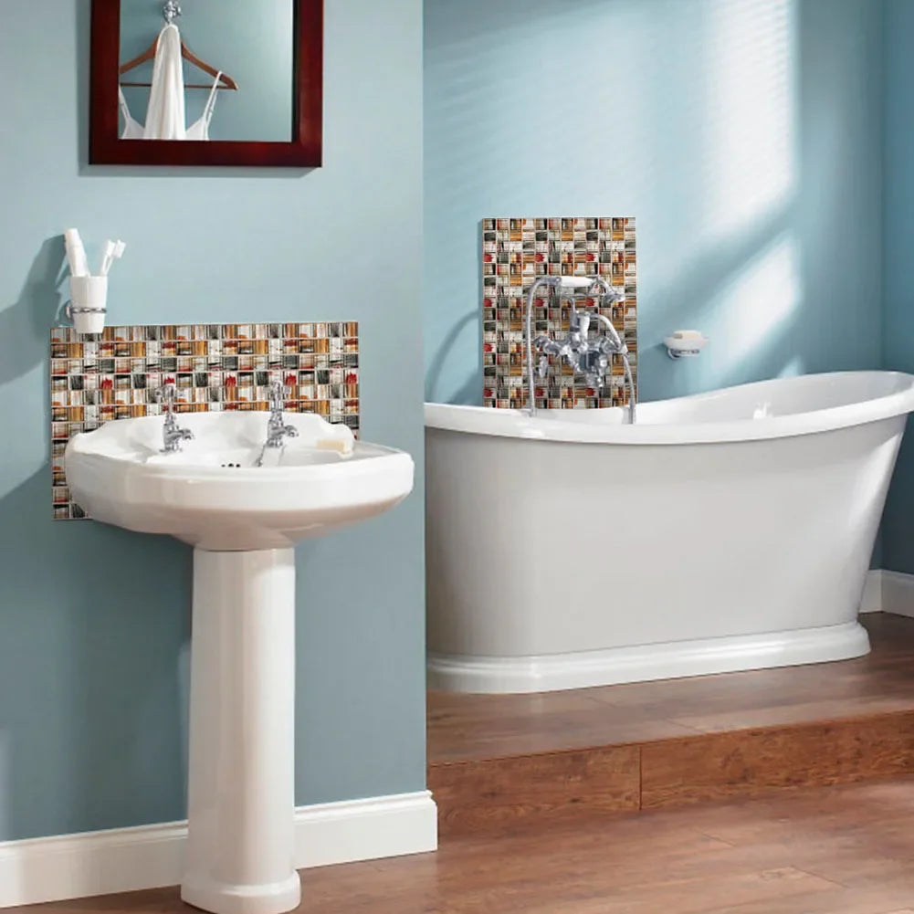 autocollants muraux modernes carreaux bleu blanc doré géométriques adhésifs salle bains cuisine déco
