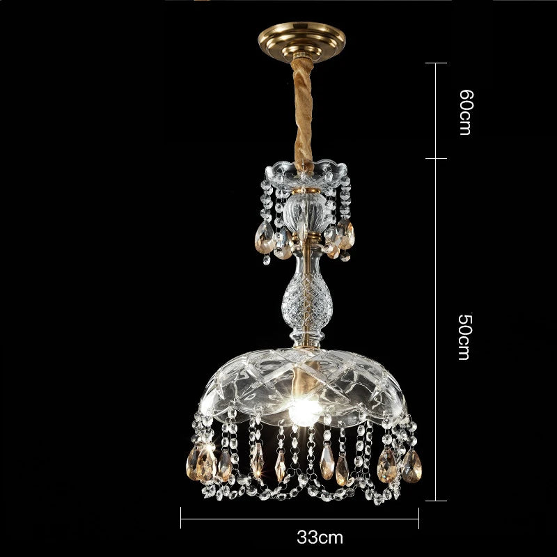 lampe suspendue dorée cristal transparent classique élégante chambre salle manger véranda