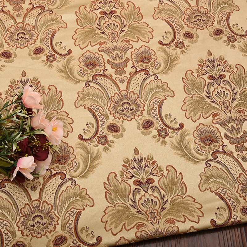 tissu polyester floral brocart beige marron bleu clair classique élégant hautement absorbant opaque mètre