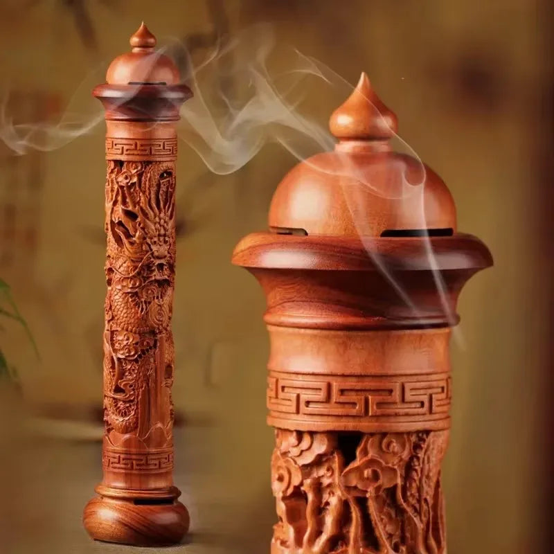 bougie d'encens artisanale sculptée motifs floraux marron clair support encens traditionnel