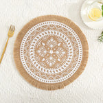 serviettes table boho chic brodées franges beige blanches table rond 38cm lavables