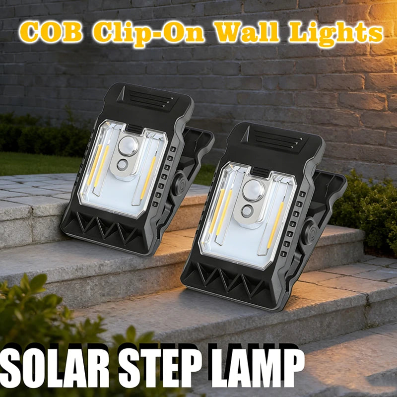 lampe solaire détecteur mouvement ip65 led clip noir moderne abs étanche travail camping