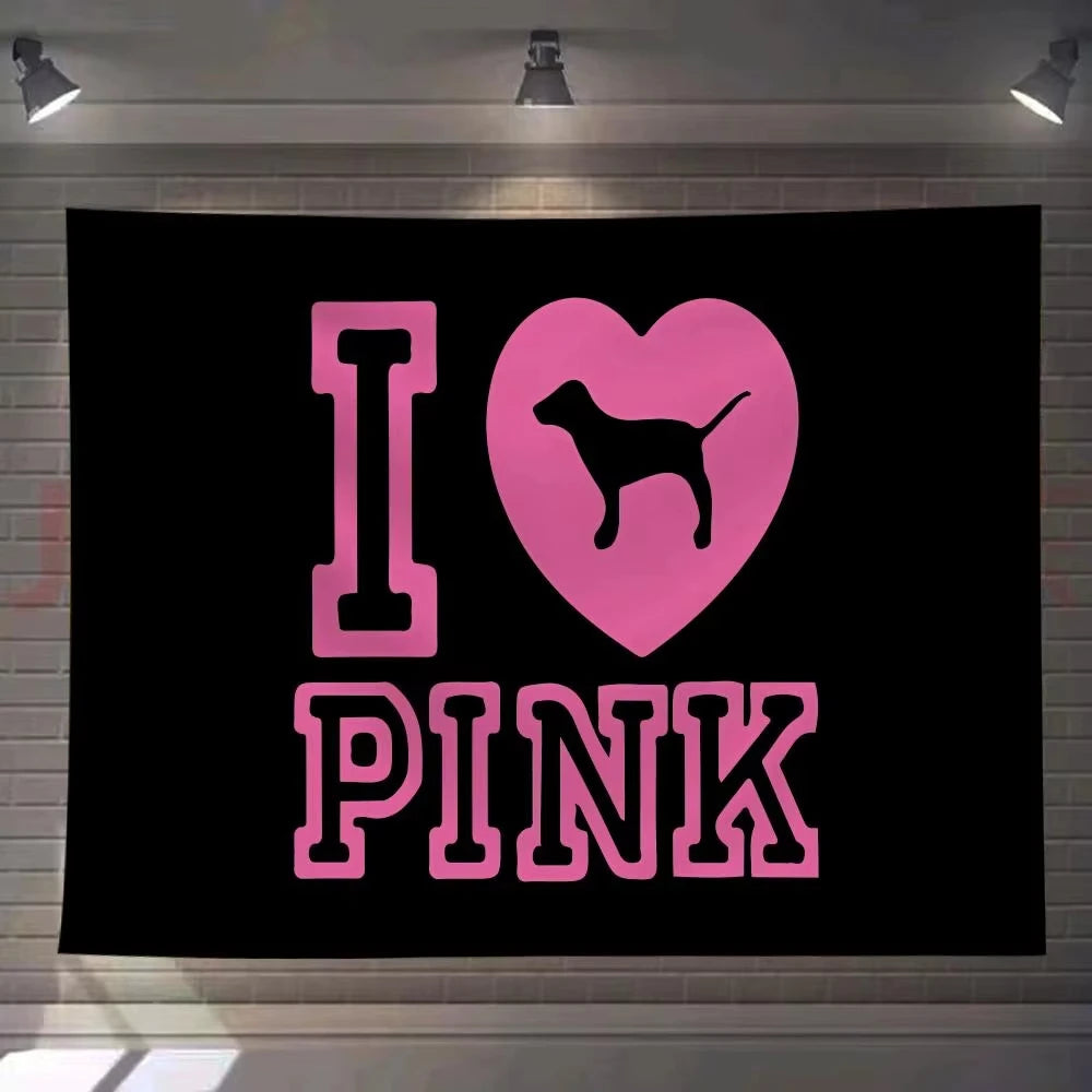 tapisserie murale graphique moderne noir rose coeurs chiens pink tissu polyestère imprimémodifiable