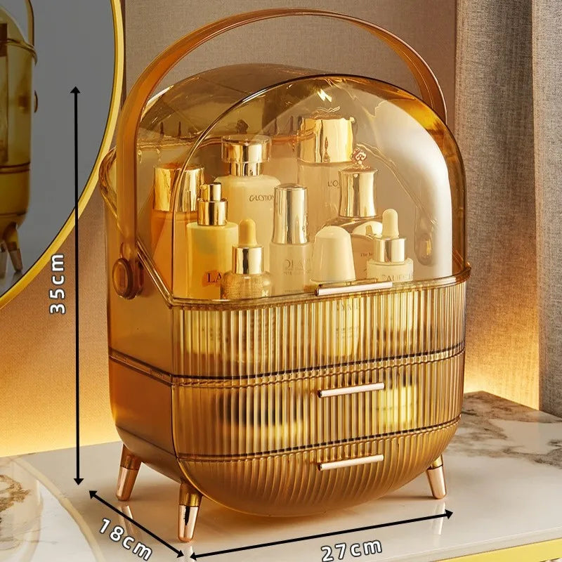 boîte rangement cosmétique moderne noir vert élégante deux étages poignées skincare makeup caddy