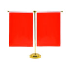 drapeau table double face rouge argenté drapeaux opaques tissu lisse support métal brillant base