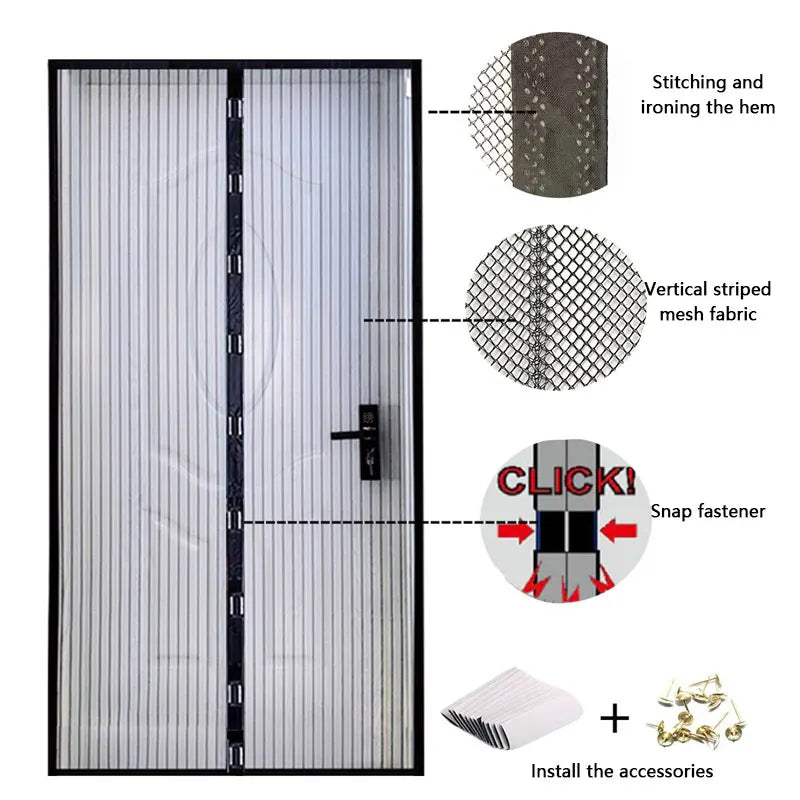 rideau porte magnétique noir blanc rayures verticales tissu maille opacité moderne clips