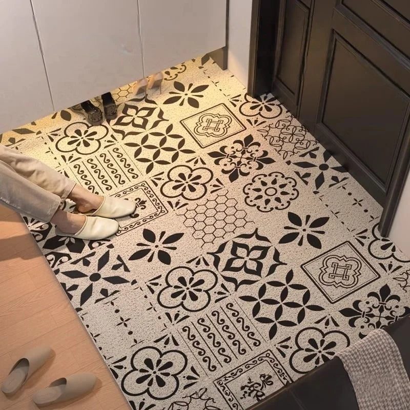 tapis porte géométrique blanc noir imperméable antidérapant moderne adhésif extérieur résistant