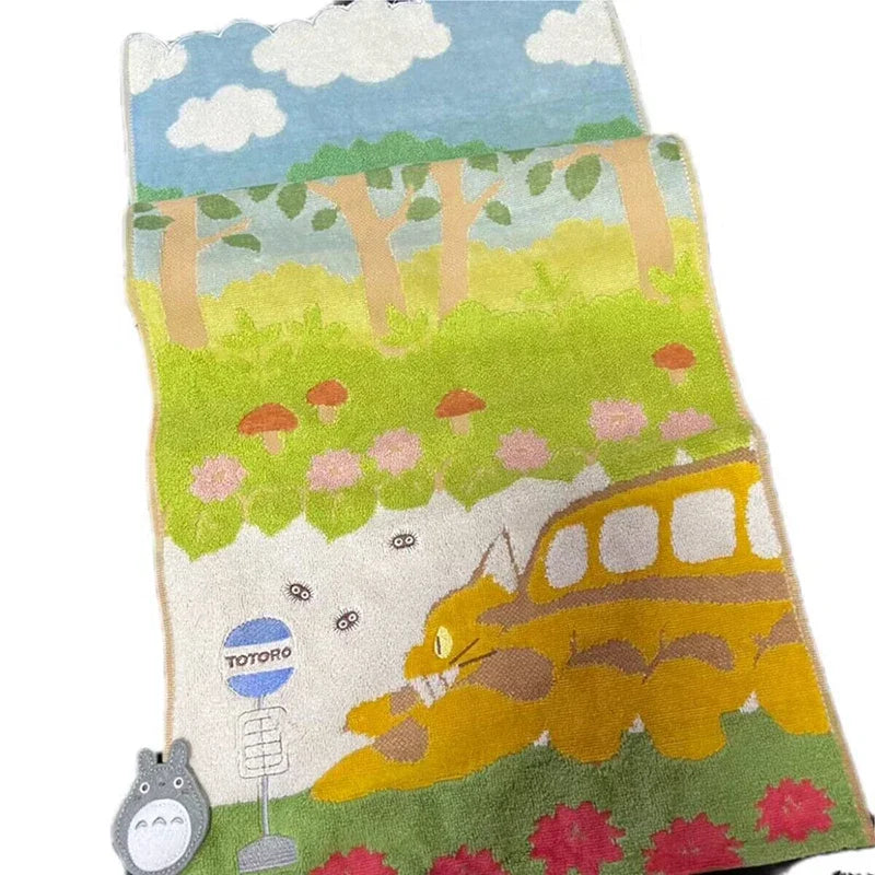 serviette bain plage coton totoro fleurs motifs enfantins vert rouge gris roseclair