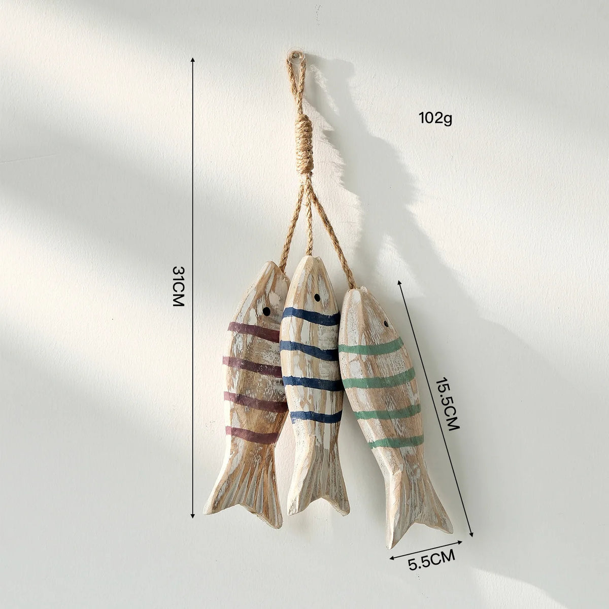 décoration murale poissons filetés bois blanc cordelette artisanal nautique thème plage