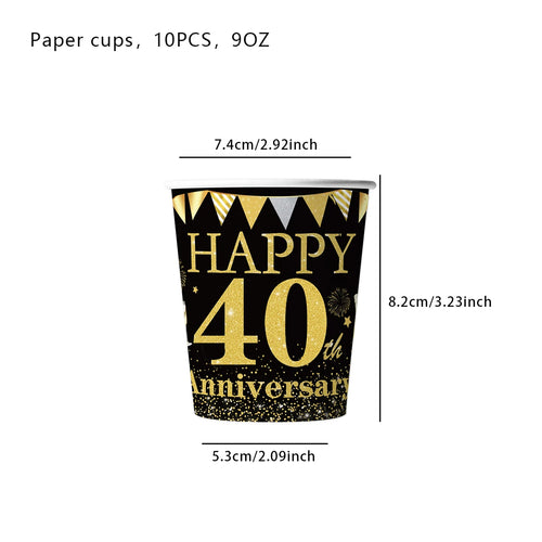 tasses papier jetables anniversaire happy birthday doré noir