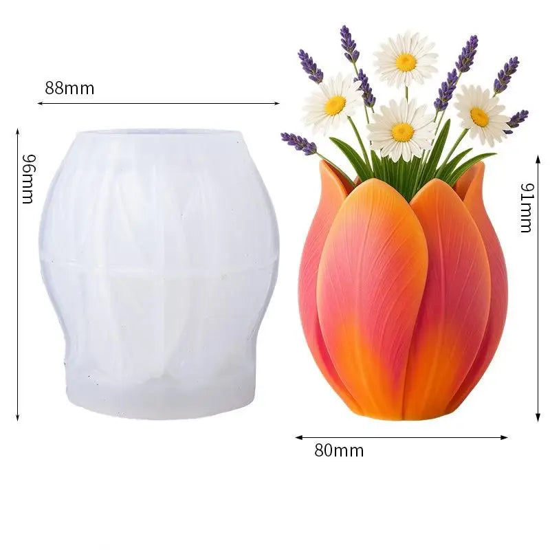 vase tulipe blanc moderne minimaliste silicone polyrésine spatule poudre decoration intérieure artisanale