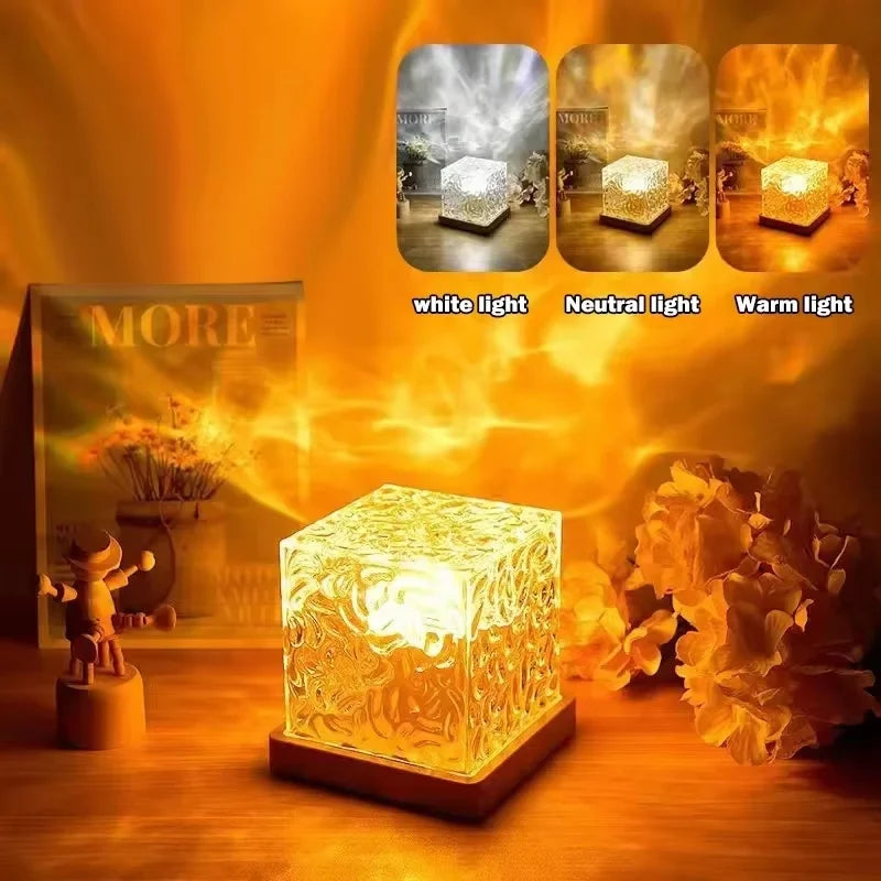 veilleuse lampe table transparente jaune relief vagues moderne télécommande echangement couleur led décoration chambre